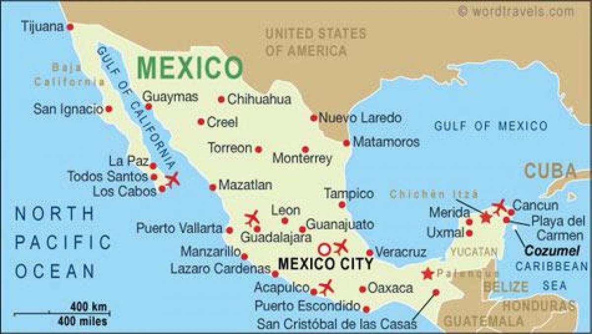 नक्शे के हवाई अड्डों मेक्सिको में