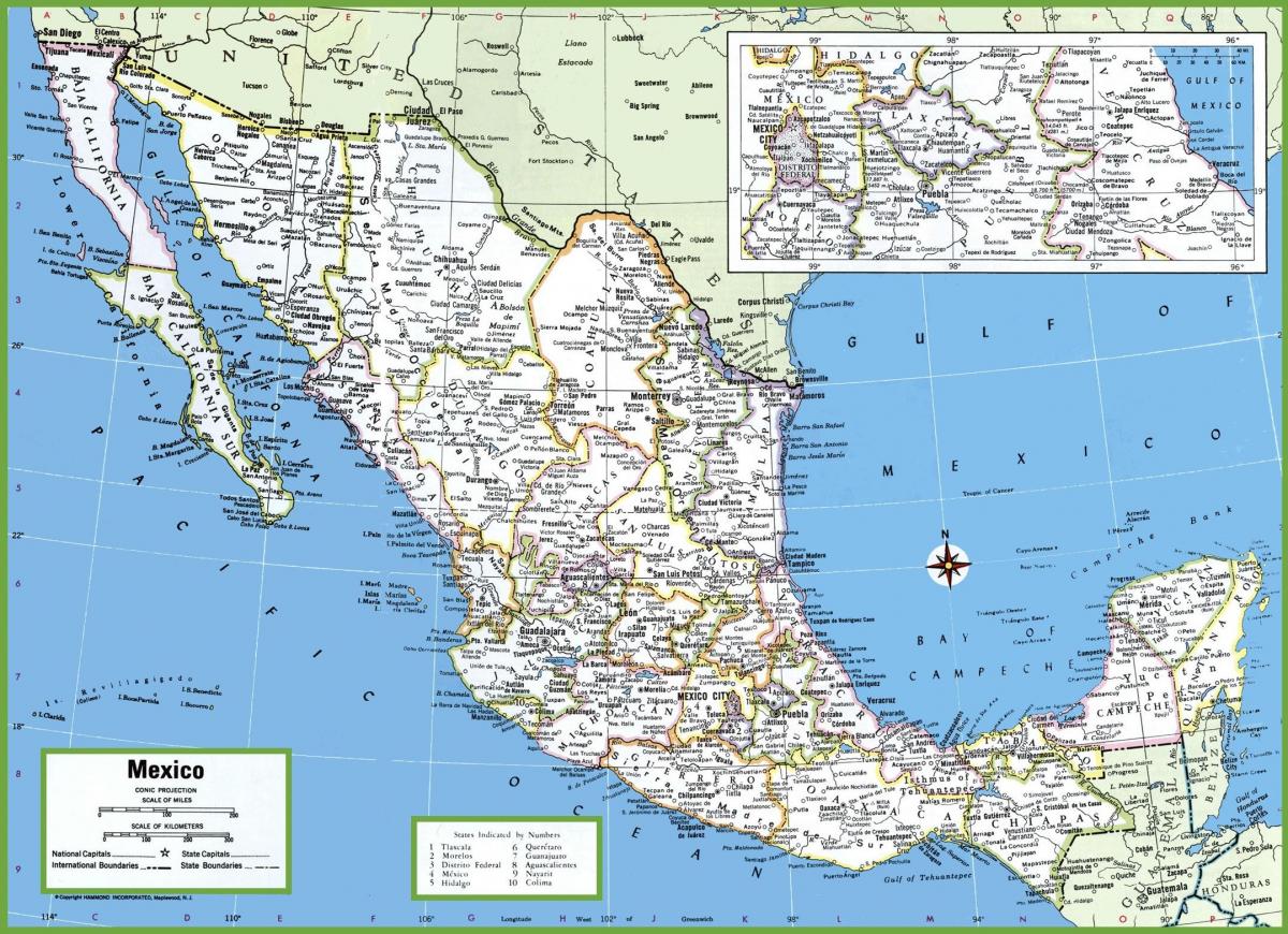 शहरों में मेक्सिको के मानचित्र
