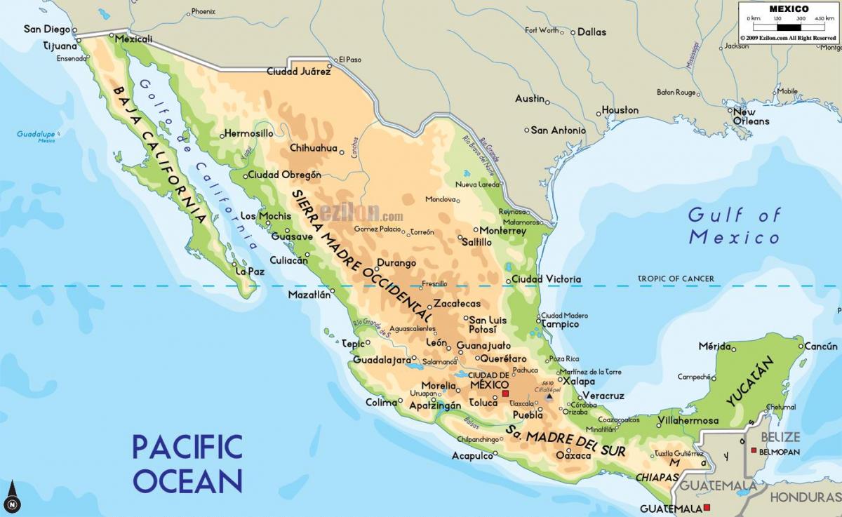 मेक्सिको शारीरिक नक्शा