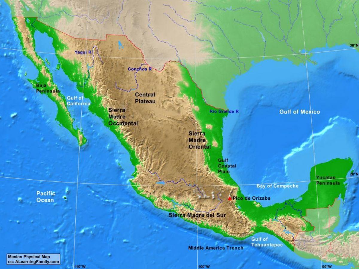 पठार मेक्सिको के मानचित्र